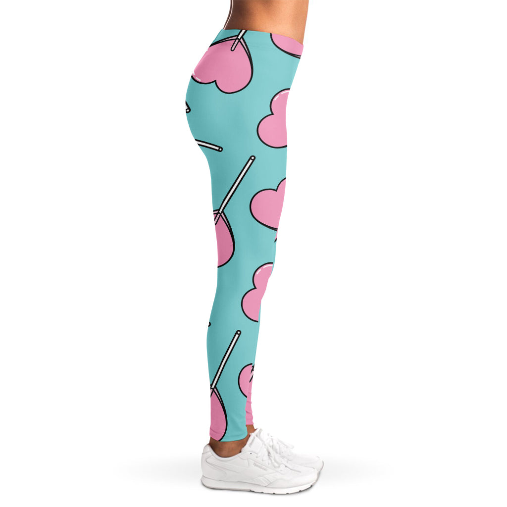 Pink Heart Lollipop Pattern Print Women's Leggings