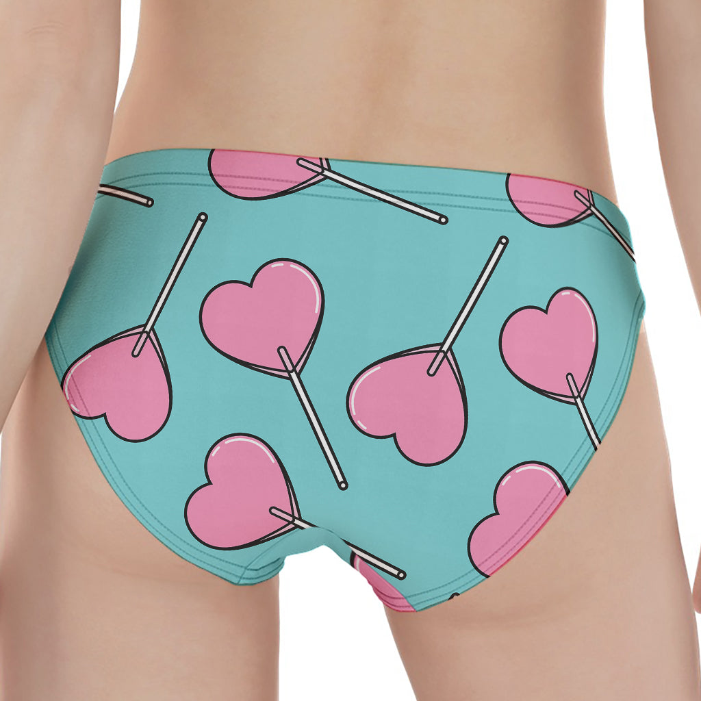 Pink Heart Lollipop Pattern Print Women's Panties