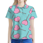 Pink Heart Lollipop Pattern Print Women's Polo Shirt