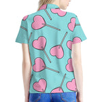 Pink Heart Lollipop Pattern Print Women's Polo Shirt