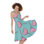 Pink Heart Lollipop Pattern Print Women's Sleeveless Dress