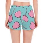 Pink Heart Lollipop Pattern Print Women's Split Running Shorts