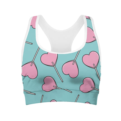 Pink Heart Lollipop Pattern Print Women's Sports Bra