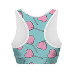 Pink Heart Lollipop Pattern Print Women's Sports Bra