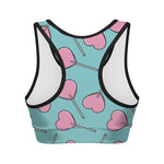 Pink Heart Lollipop Pattern Print Women's Sports Bra