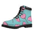Pink Heart Lollipop Pattern Print Padded Collar Lace Up Boots