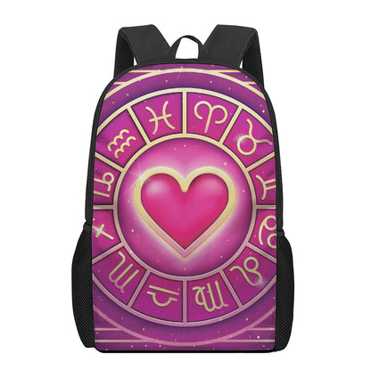 Pink Heart Zodiac Wheel Print 17 Inch Backpack