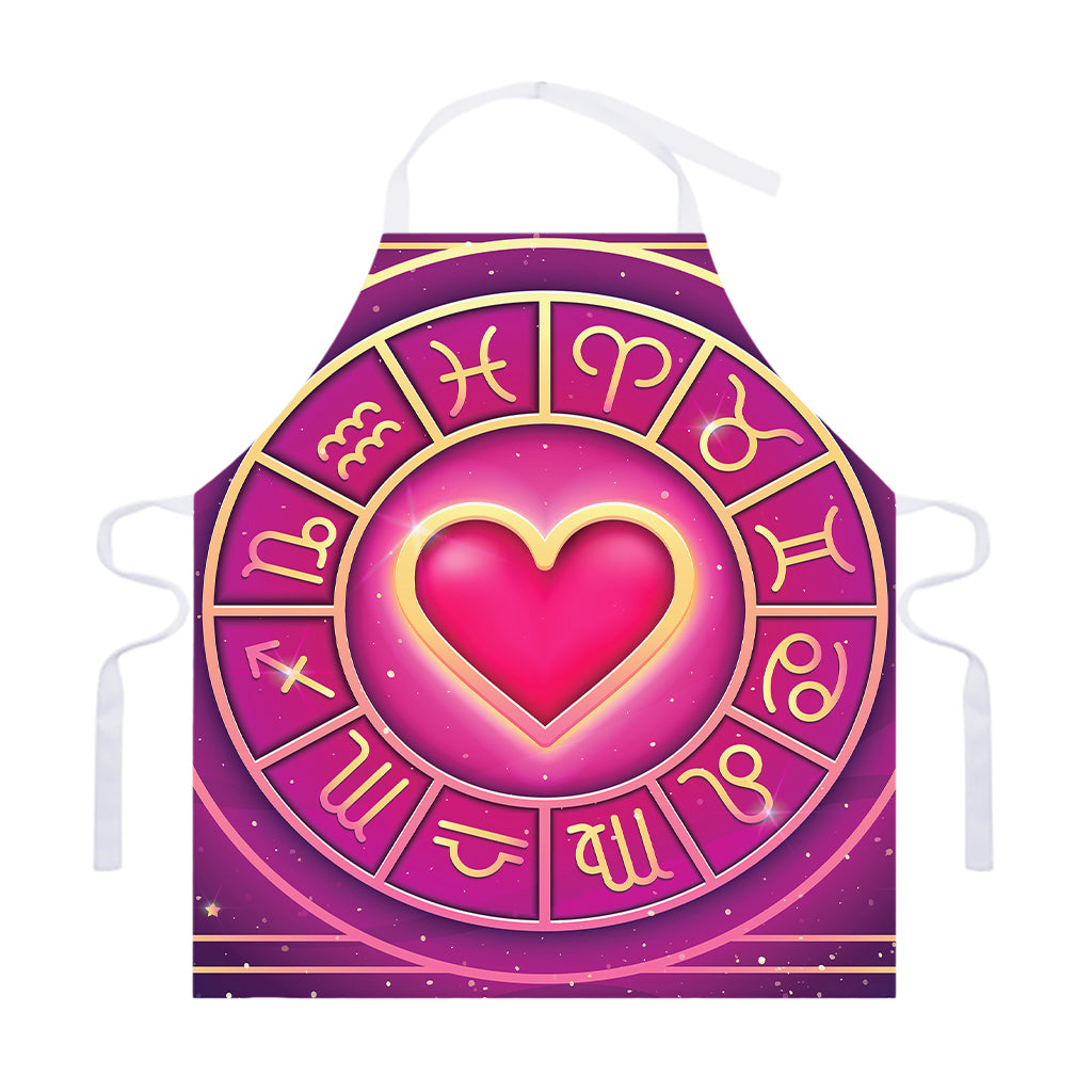Pink Heart Zodiac Wheel Print Adjustable Apron
