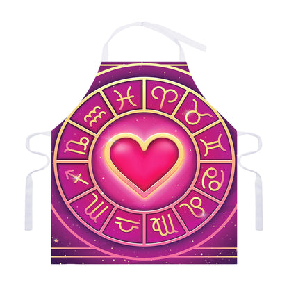 Pink Heart Zodiac Wheel Print Adjustable Apron