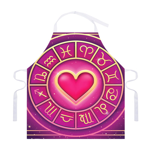 Pink Heart Zodiac Wheel Print Adjustable Apron
