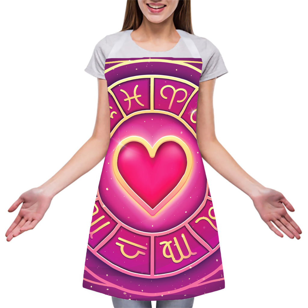 Pink Heart Zodiac Wheel Print Adjustable Apron
