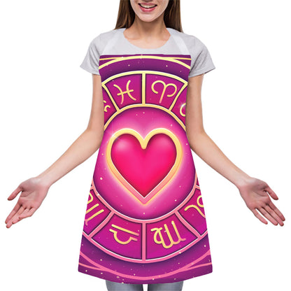 Pink Heart Zodiac Wheel Print Adjustable Apron