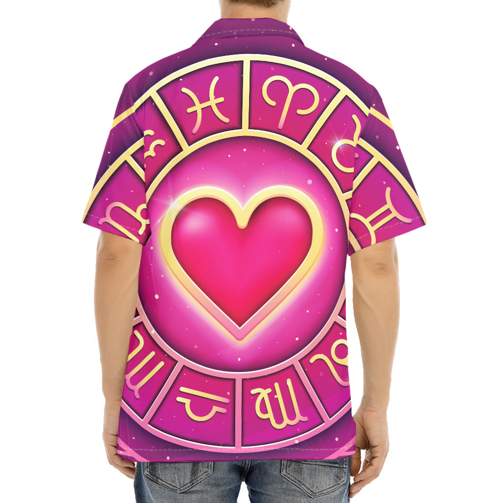Pink Heart Zodiac Wheel Print Aloha Shirt