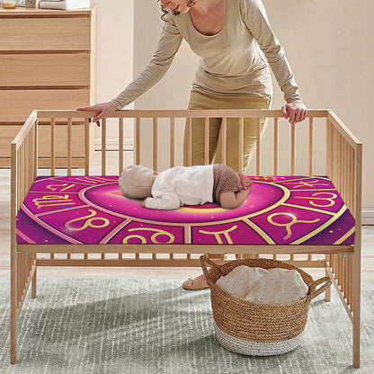 Pink Heart Zodiac Wheel Print Baby Crib Sheet
