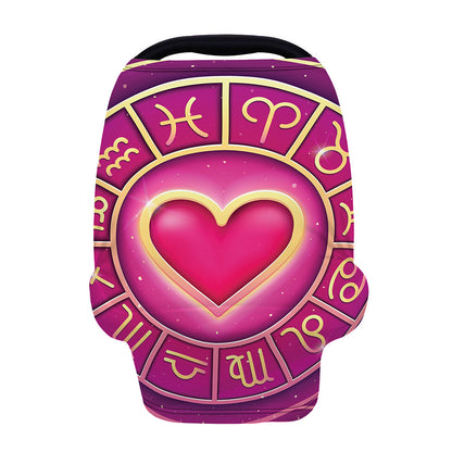 Pink Heart Zodiac Wheel Print Baby Seat Cover