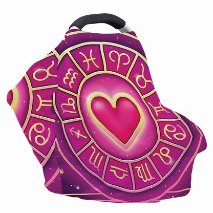 Pink Heart Zodiac Wheel Print Baby Seat Cover