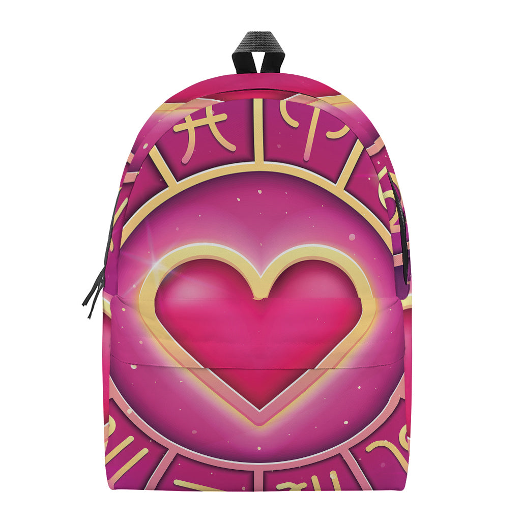 Pink Heart Zodiac Wheel Print Backpack