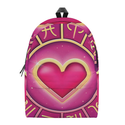 Pink Heart Zodiac Wheel Print Backpack