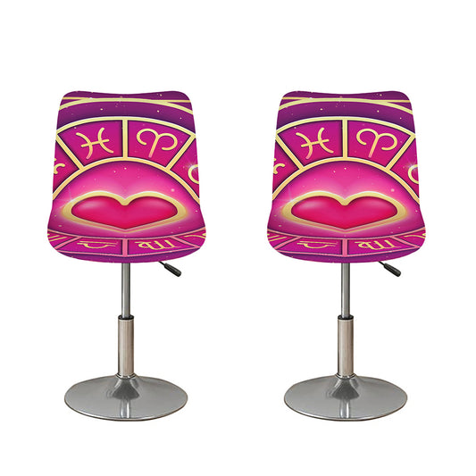 Pink Heart Zodiac Wheel Print Bar Stool Covers