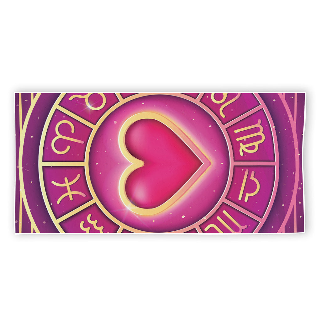Pink Heart Zodiac Wheel Print Beach Towel