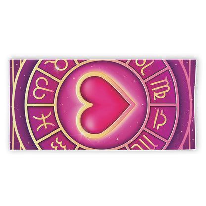 Pink Heart Zodiac Wheel Print Beach Towel