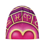 Pink Heart Zodiac Wheel Print Beanie