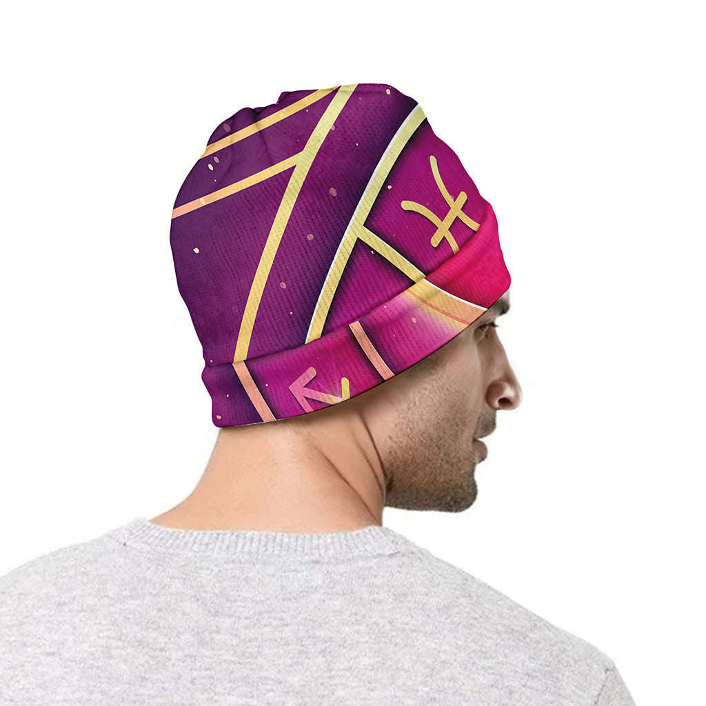 Pink Heart Zodiac Wheel Print Beanie