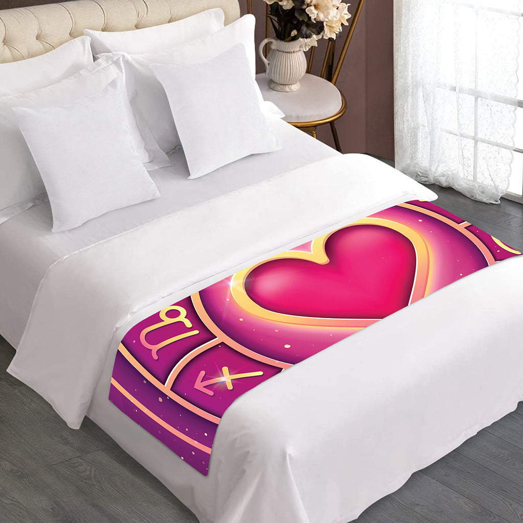 Pink Heart Zodiac Wheel Print Bed Runner