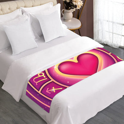 Pink Heart Zodiac Wheel Print Bed Runner