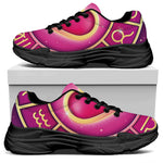 Pink Heart Zodiac Wheel Print Black Chunky Shoes