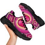 Pink Heart Zodiac Wheel Print Black Chunky Shoes
