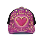 Pink Heart Zodiac Wheel Print Black Mesh Trucker Cap
