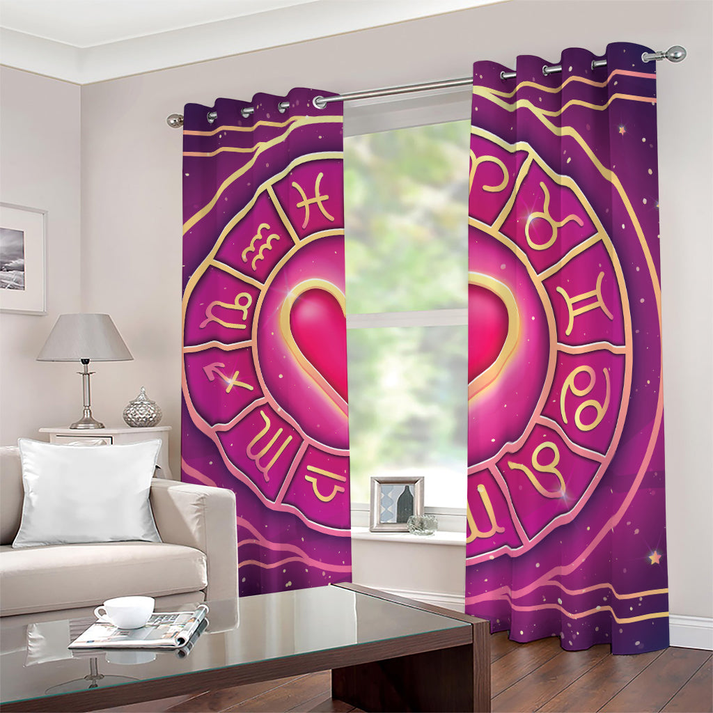 Pink Heart Zodiac Wheel Print Blackout Grommet Curtains