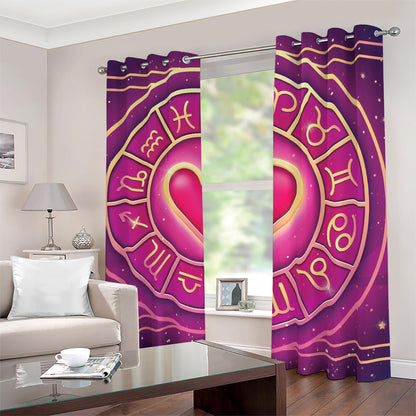 Pink Heart Zodiac Wheel Print Blackout Grommet Curtains