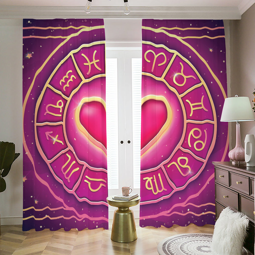 Pink Heart Zodiac Wheel Print Blackout Pencil Pleat Curtains