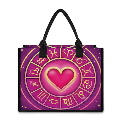 Pink Heart Zodiac Wheel Print Canvas Tote Bag