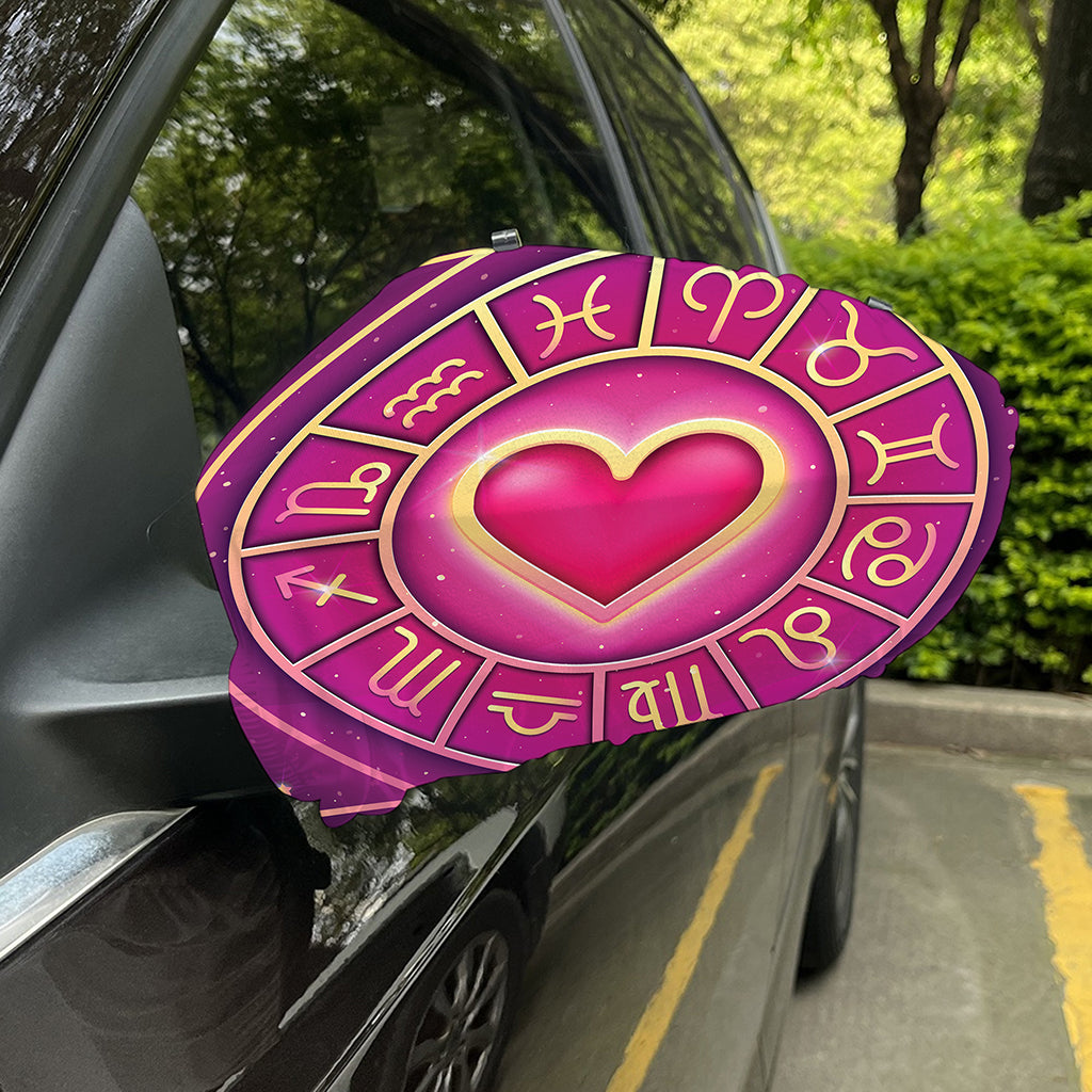 Pink Heart Zodiac Wheel Print Car Side Mirror Covers