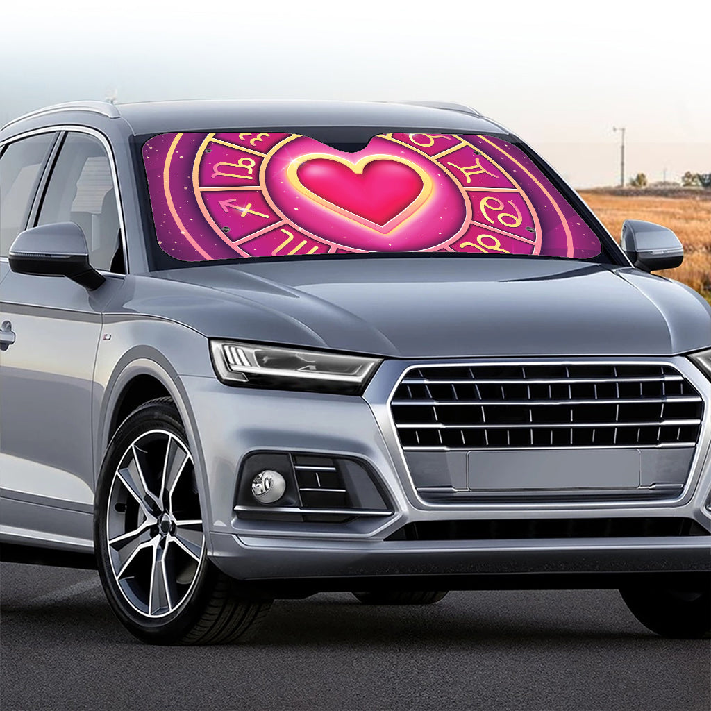 Pink Heart Zodiac Wheel Print Car Windshield Sun Shade