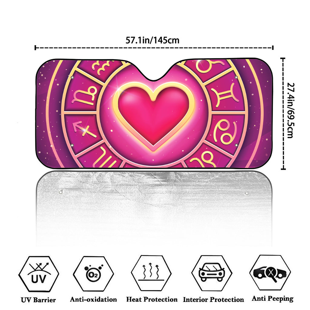 Pink Heart Zodiac Wheel Print Car Windshield Sun Shade