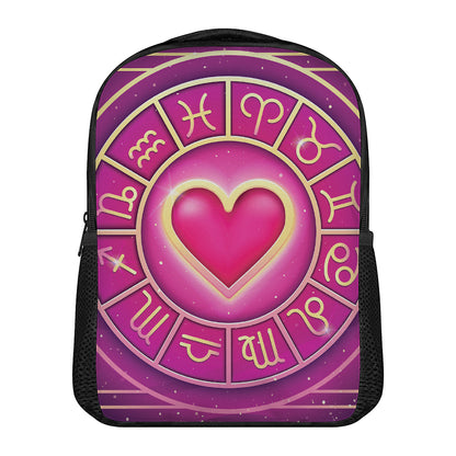 Pink Heart Zodiac Wheel Print Casual Backpack