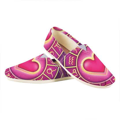Pink Heart Zodiac Wheel Print Casual Shoes