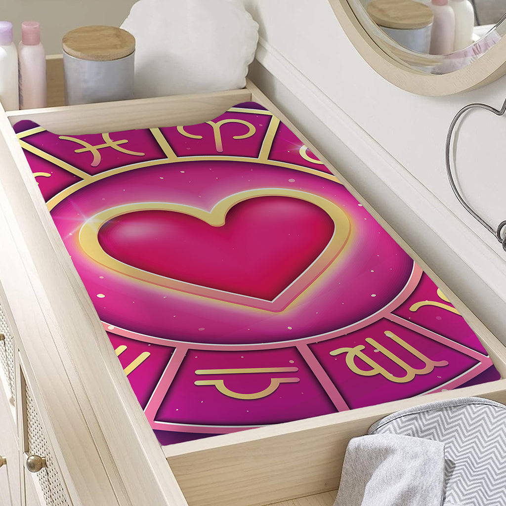 Pink Heart Zodiac Wheel Print Changing Pad Cover