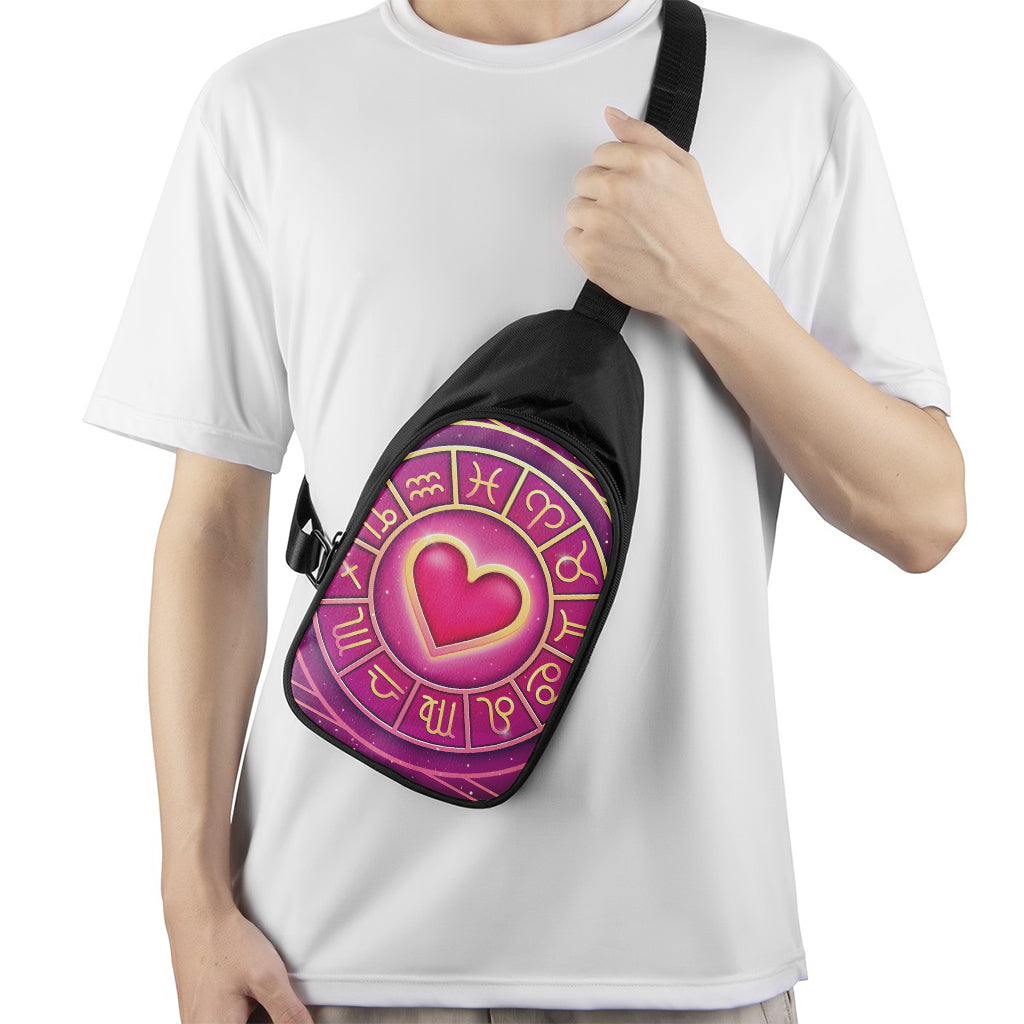 Pink Heart Zodiac Wheel Print Chest Bag
