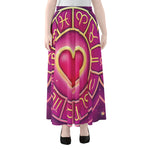 Pink Heart Zodiac Wheel Print Chiffon Maxi Skirt