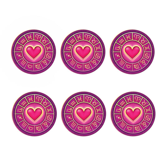 Pink Heart Zodiac Wheel Print Coaster Set