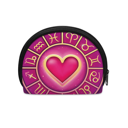 Pink Heart Zodiac Wheel Print Coin Purse