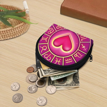 Pink Heart Zodiac Wheel Print Coin Purse