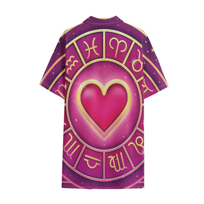Pink Heart Zodiac Wheel Print Cotton Hawaiian Shirt