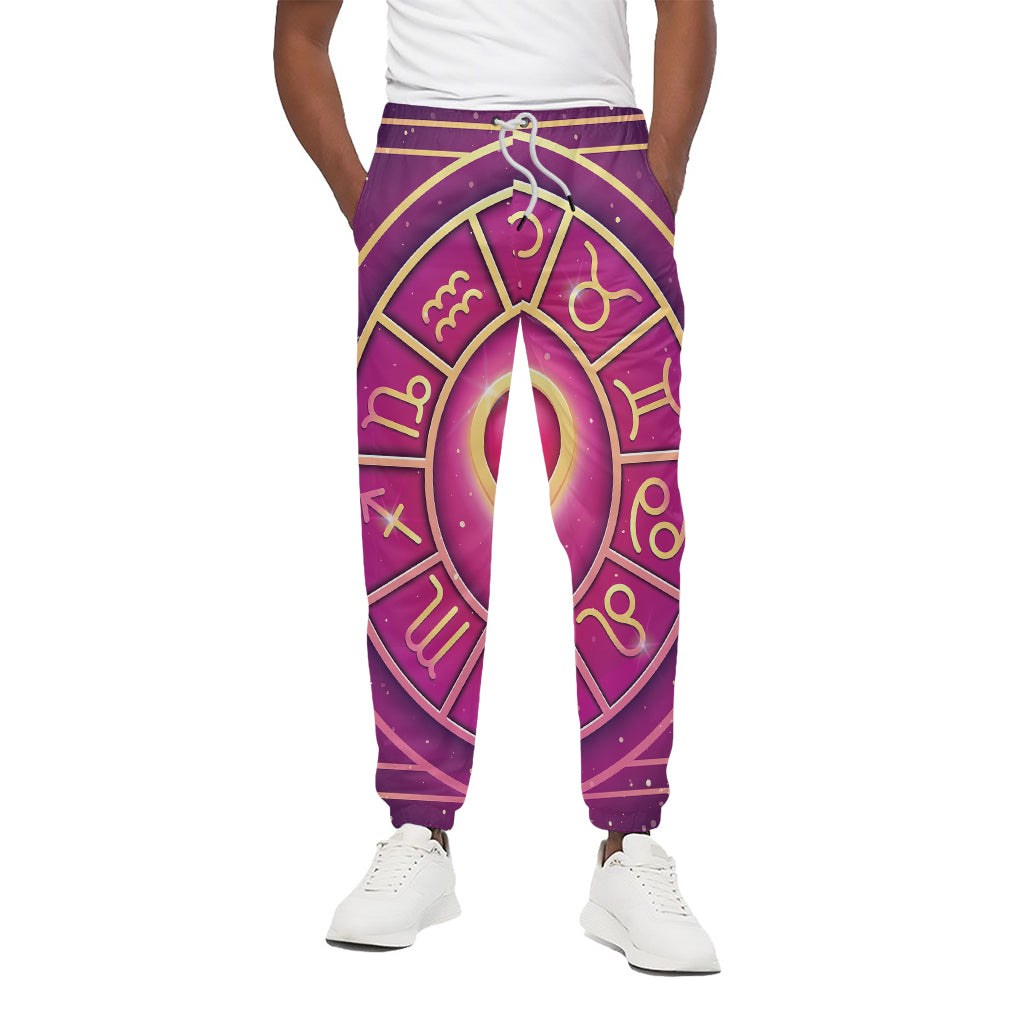 Pink Heart Zodiac Wheel Print Cotton Pants