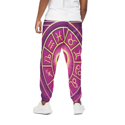 Pink Heart Zodiac Wheel Print Cotton Pants
